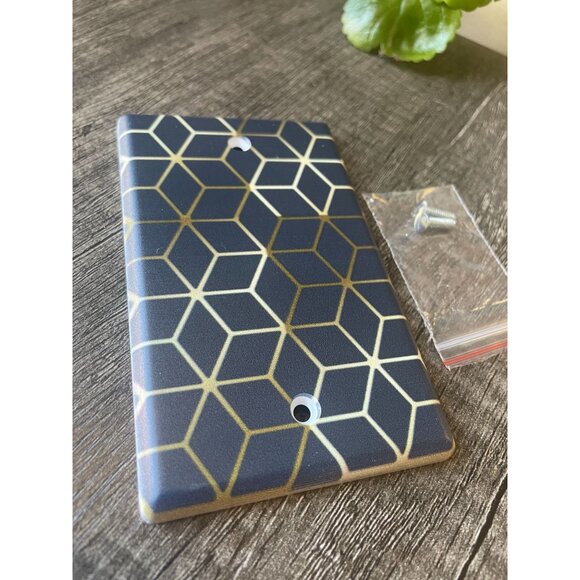 Navy Blue & Gold geo Blank Decorative Wall Plate MCM modern - Picture 2 of 6